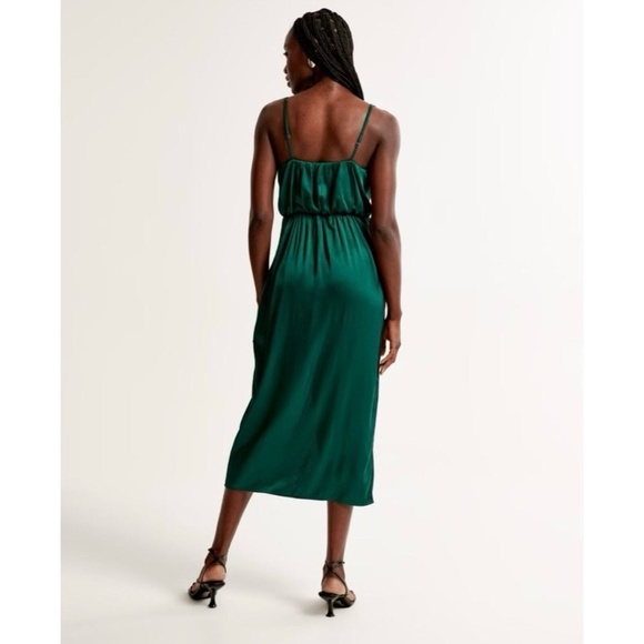 Abercrombie & Fitch A&F Satin Green Draped Wrap Midi Dress Large Petite - Picture 5 of 12
